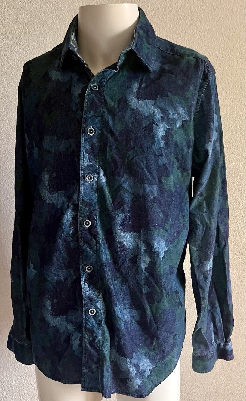 Robert Graham Beemon Shirt Men's M Classic Fit Blue Green Abstract Woven Cotton